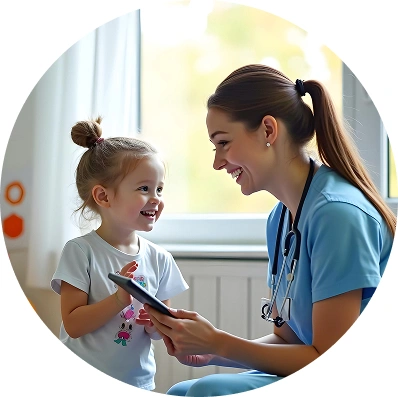 Pediatric nurse with child